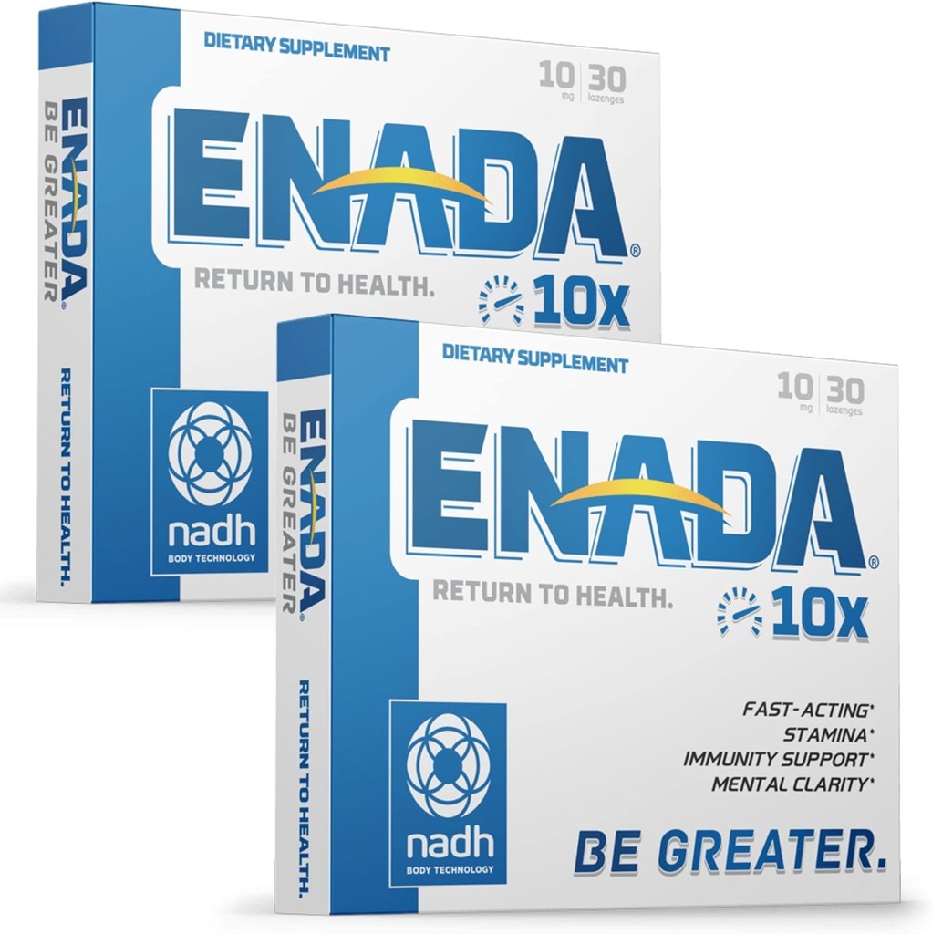 ENADA 10X NADH Supplement with Fast Acting Formula for Active Lifestyle | Natural Energy Booster Great for Jet Lag, Athletic Performance & Studying | Improves Stamina and Mental Clarity 60 Lozenges.