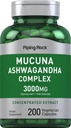 Piping Rock Mucuna Ashwagandha 3000 mg | 200 Capsules | Kadınlar ve Erkekler için Kompleksi Tamamı | Vejetary, Non-GMO, Gluten Free