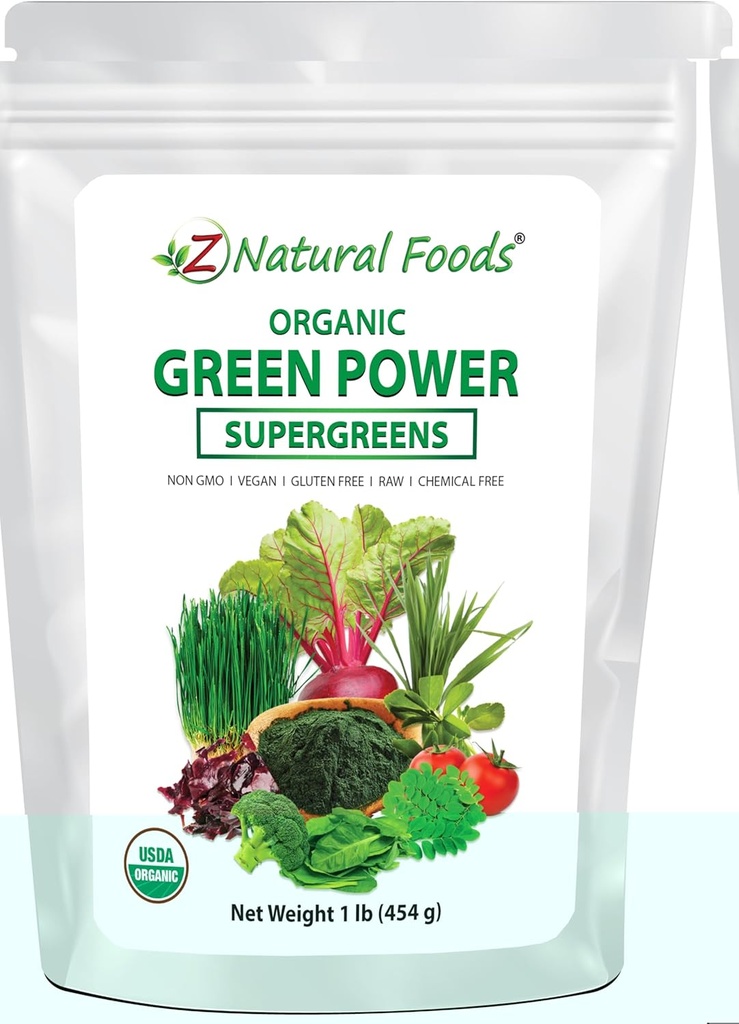 Z Doğal Gıdalar Organik Yeşiller Superfood Toz - Barley Grass, Buğdaygras, Spirulina, Spinach, Broccoli, Alfalfa Leaf, Beet Root, Tomato, Dulse & Moringa - Raw Vegan Gluten Free - 1lb