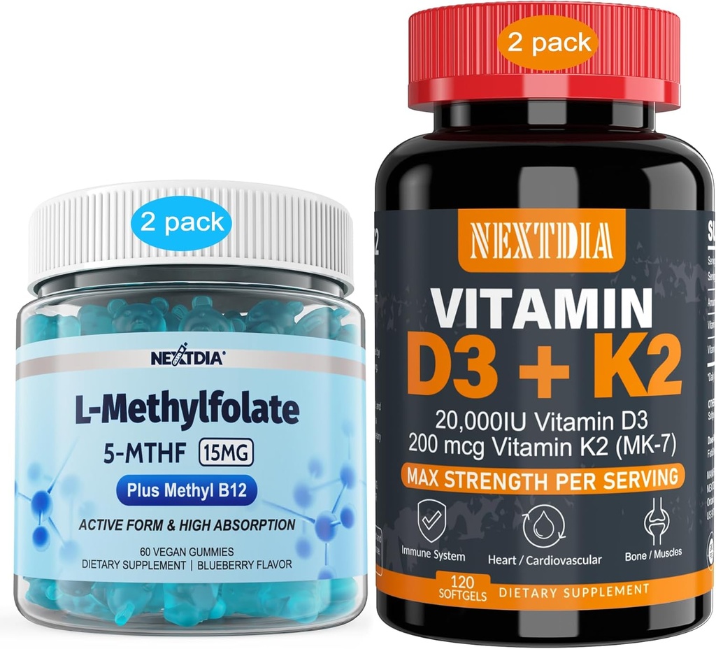 D3 20.000 IU + K2 (MK7) 200mcg, L-MethylFolate 15 mg & Methyl B12 Gummies