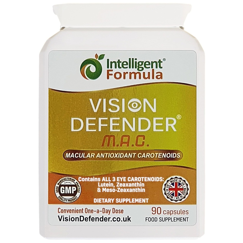 Vizyon Defender MAC Eye Supplement: Lutein, Zeaxanthin & Meso-Zeaxanthin Triple Antioksis Carotenoids for Eye Health and Eyesight (90 Capsules/One Capsule Daily) İngiltere'de Made in UK
