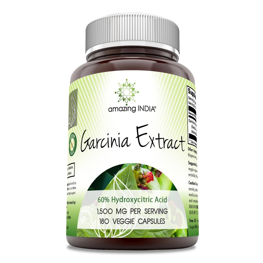 Amazing India Garcinia Extract Supplement | 1500 Mg Per | 180 Veggie Capsules | Non-GMO | Gluten Free | Made in USA