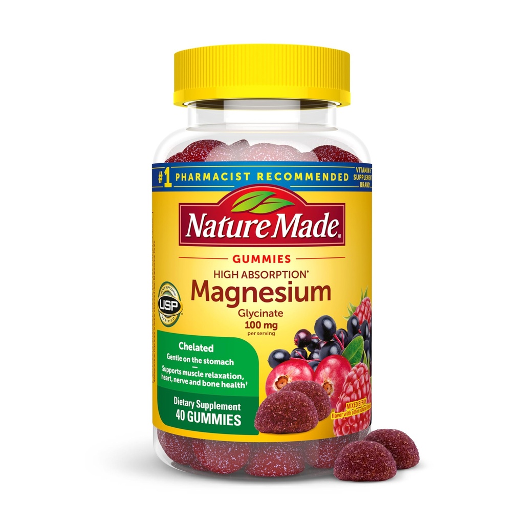 Nature Made High Abxia Magnezyum Glycinate Gummies 100 mg per Service, Muscle, Nerve, Bone and Heart Support, Magnezyum Supplement, 40 Magnezyum Gummies, 20 Day Supply