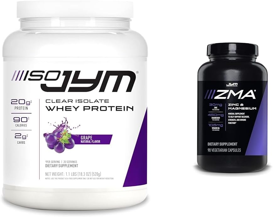 ISO JYM 20 Servings Grape and JYM ZMA Zinc/Magnesium Capsules Supplement with Zinc, Magnesium and Vitamin B6