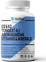 Ashwagandha 10000mg Tongkat Ali 40000mg συμπλήρωμα με πολυβιταμίνη D3 K2 - Υγεία & άγχος ανδρών, διάθεση, ενέργεια, υποστήριξη αντοχής - κάψουλες Ashwagandha Tongkat Ali για άνδρες ΗΠΑ - 60 κόμης