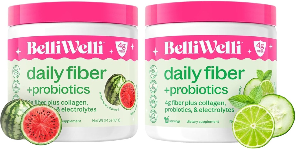 Belli Welli Daily Fiber Supplement Sche - Cucumber Lime Mint & Watermelon - Collagen, Probiyotiks & Electrolytes - Wellness Flavors, 32 Toplam Hizmetler