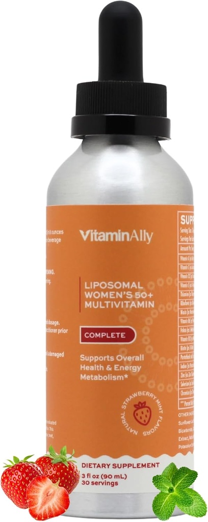 Kadınlar 50+ Liposomal Sıvı Multivitamin - 16 Temel Vitaminler ve Mineraller Enerji, Bone & Immune Desteği - Sugar-Free, Non-GMO, High Abxia – Strawberry Mint, 30 Servisler