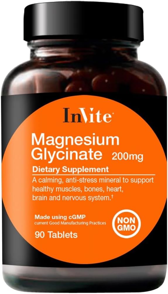 InVite Health Magnezyum Glycinate - Anti-Street Mineral Sağlıklı Kasları Desteklemek - 200 mg - 90 Tablet - 45 Gün Supply (2-Pack)