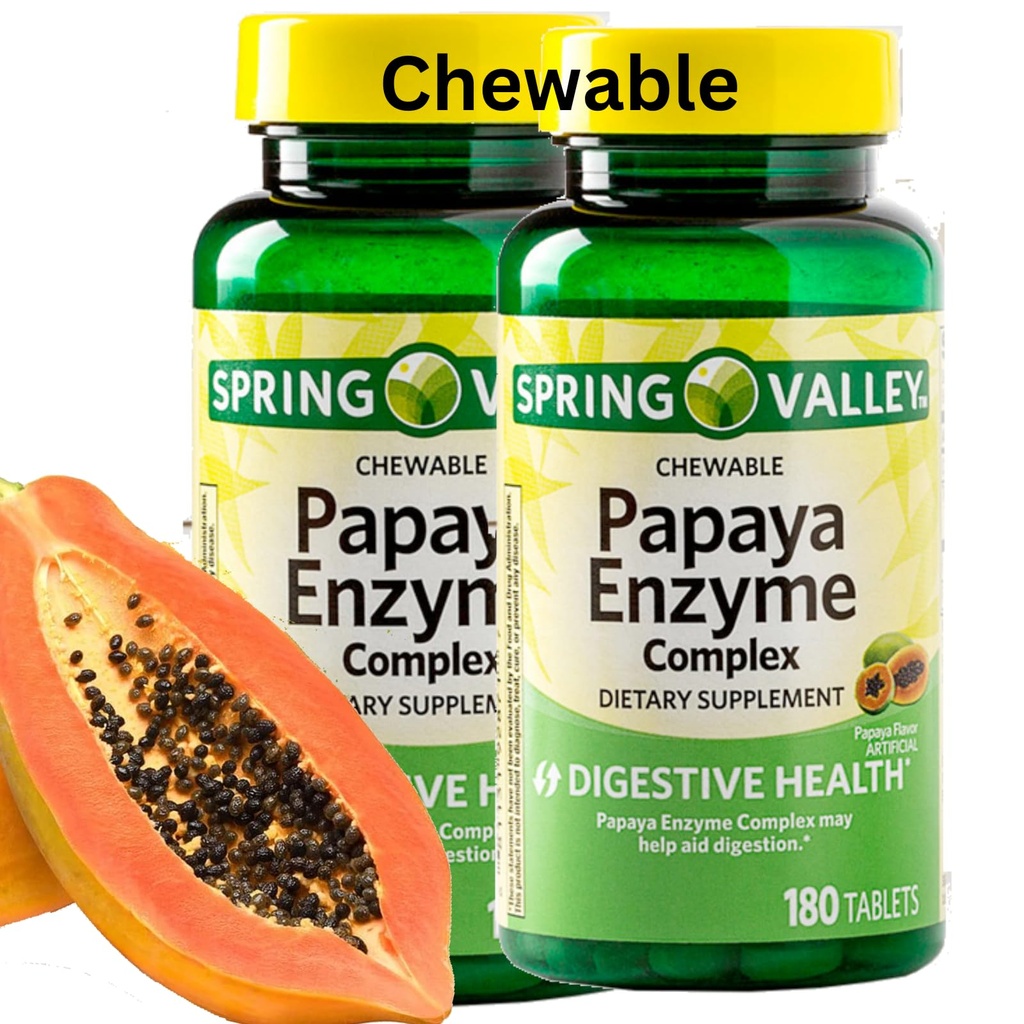 Ανοιξιάτικη Κοιλάδα Papaya Ένζυμο Μασώμενα - 360 Vegan Tablets, Bromelain Νέα Formula Digestive Aid