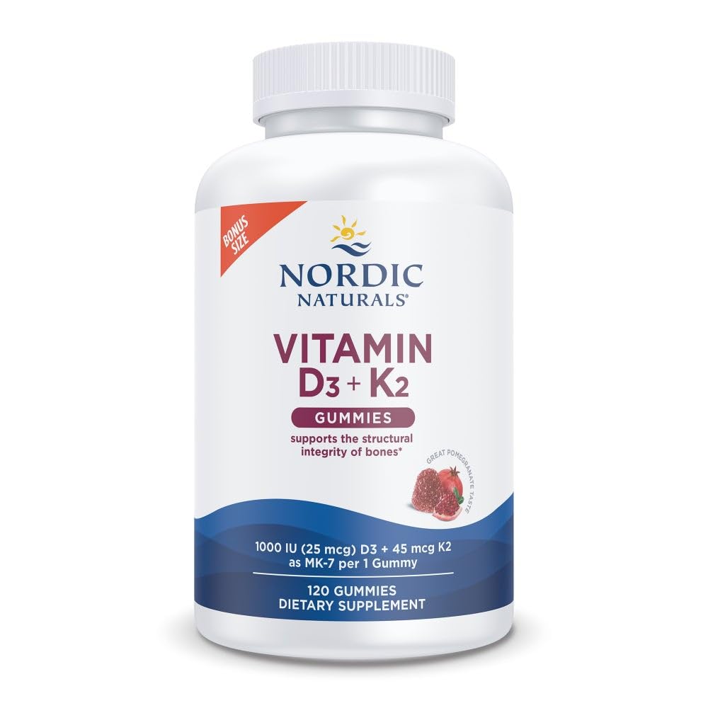 Σκανδιναβικά φυσικά Βιταμίνη D3 + K2 Gummies, Ρόδι - 120 Gummies - 1000 IU Βιταμίνη D3 + 45 mcg K2- Μεγάλη Γεύση - Υγεία των οστών, Προάγει Υγιή λειτουργία των μυών - Μη ΓΤΟ - 120 εξυπηρετεί