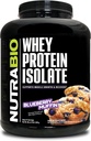 NutraBio 100% Whey Protein Isolate Protein Powder – 25g Protein with Complete Amino Acid Profile, Non-GMO, Soy and Glutten Free, Low Carb and Low Calorie Whey Protein Powder - Blueberry Muffin - 5 Lbs.