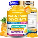 60 ημέρα προσφοράς Μαγνήσιο Γλυκινικό 400mg Gummies με Ashwagandha, L-Θεανίνη, CoQ10, βιταμίνη D3 & B6, χωρίς ζάχαρη Μαγνήσιο Gummies για ενήλικες & παιδιά, άγχος ανακούφιση, ύπνο & ηρεμία, Vegan, χωρίς γλουτένη