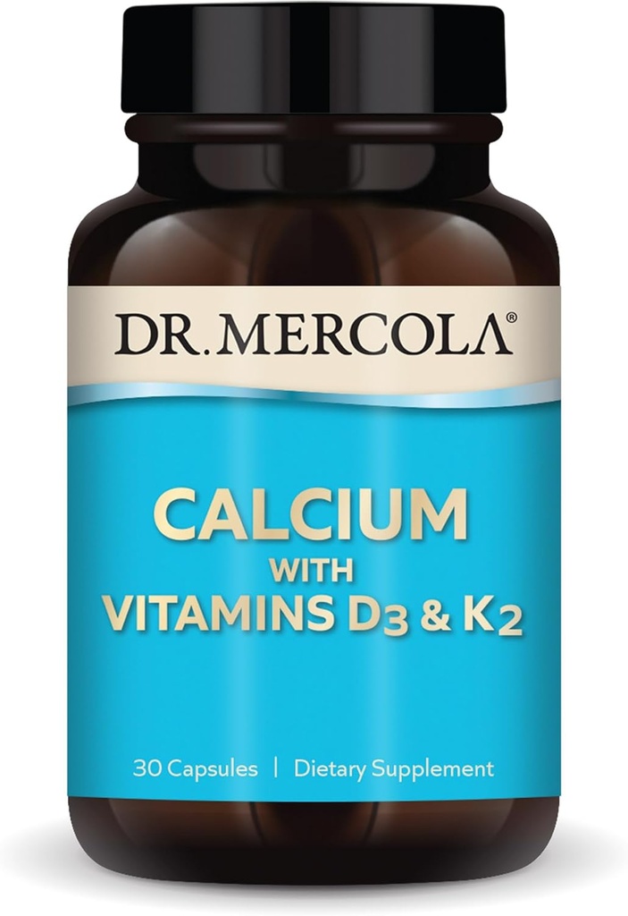 Dr. Mercola Calcium with Vitamins D3 & K2 - Υποστηρίζει την υγεία των οστών και της καρδιάς* - Ασβέστιο με βιταμίνες D3 & K2 - Eggshell-Derived - Μη-ΓΤΟ, Χωρίς γλουτένη & Χωρίς σόγια - 30 κάψουλες (30 σερβιρίσματα)