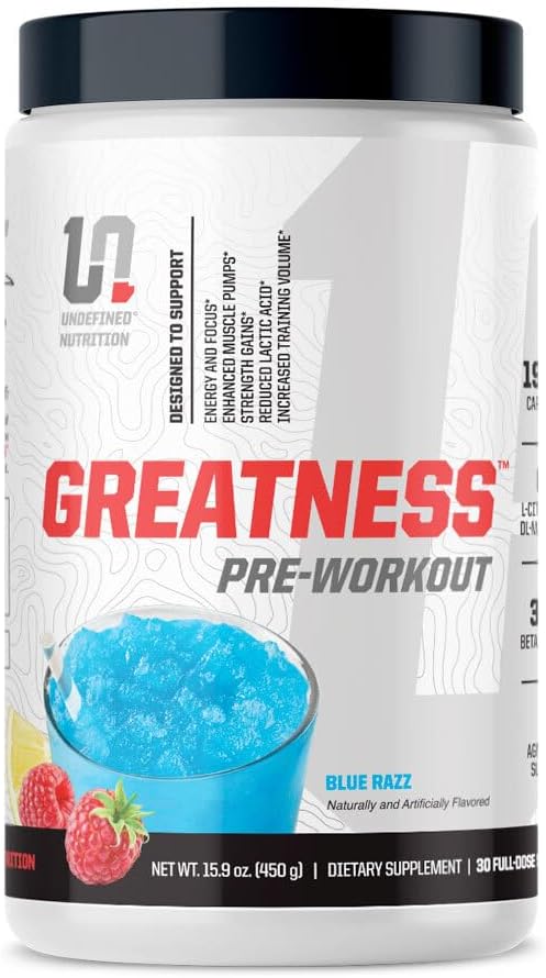 Tanımlanmamış Beslenme Büyüklüğü Brian Shaw tarafından Çalışmak (30 Hizmet) – 6 g Citrulline Malate & 3.2 g Beta Alanine for Better Pumps, Energy, Focus and Strength for Men & Women (15.9 Oz, Blue Razz)