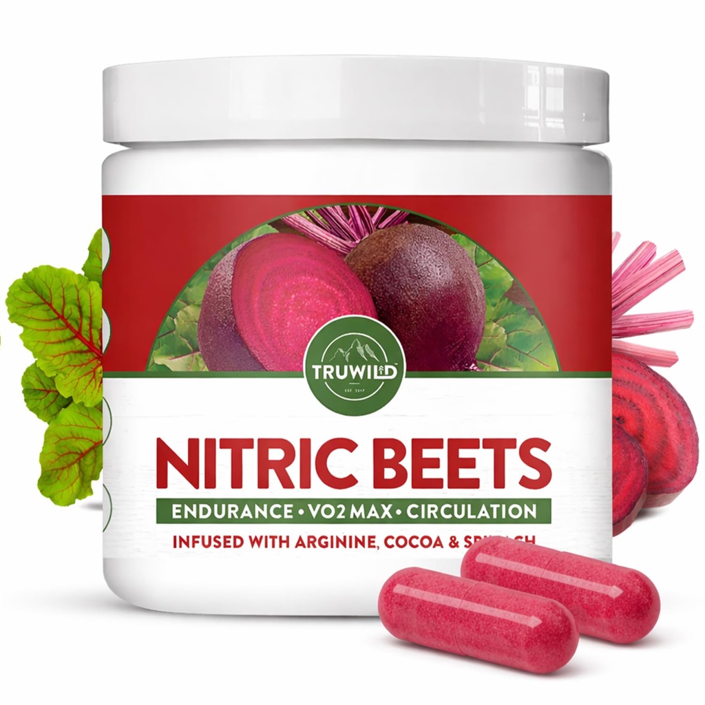 TruWild All Natural Beet Root Toz, Nitric Hoffman, 1000 mg, Vegan Superfood Capsule Supplement, Beetroot Extract Supports Genel Sağlık, Performans ve Stamina, 30 Hizmet
