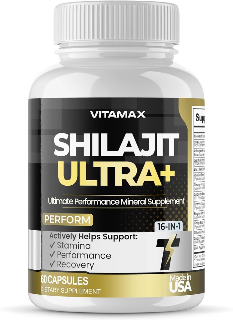 Pure Shilajit Supplement, Sea Moss, Ashwagandha, Rhodiola Rosea, Gingko Biloba, Μαγνήσιο, Turmeric, Καψάκια Ορυκτών – Made in USA - 60 Count