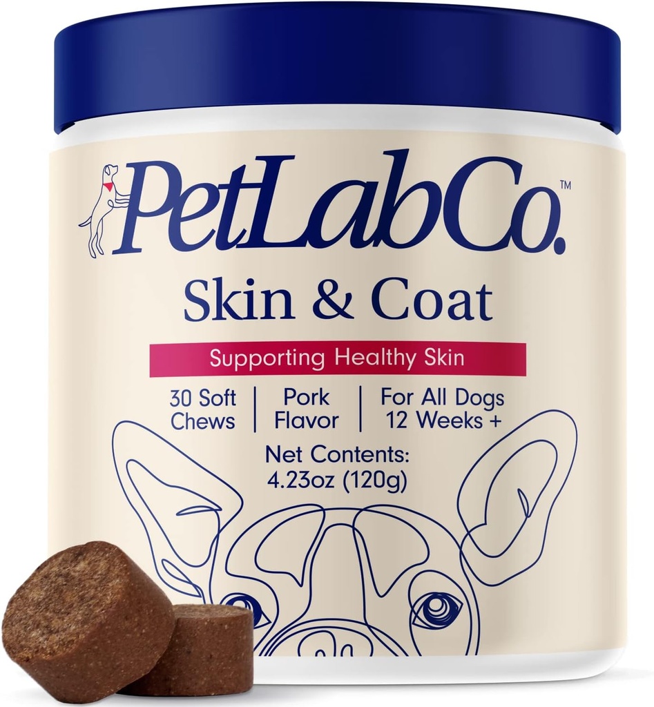 PetLab Co. Skin & Coat Chew - Βελτιστοποιήστε Scalp και γούνα Κατάσταση με ένα νόστιμο τσίχλα σκύλου, συσκευάζεται με Ωφέλιμα λιπαρά οξέα, βιταμίνες και μηλίτη ξύσμα μήλου - Συσκευασία Μαΐου Vary