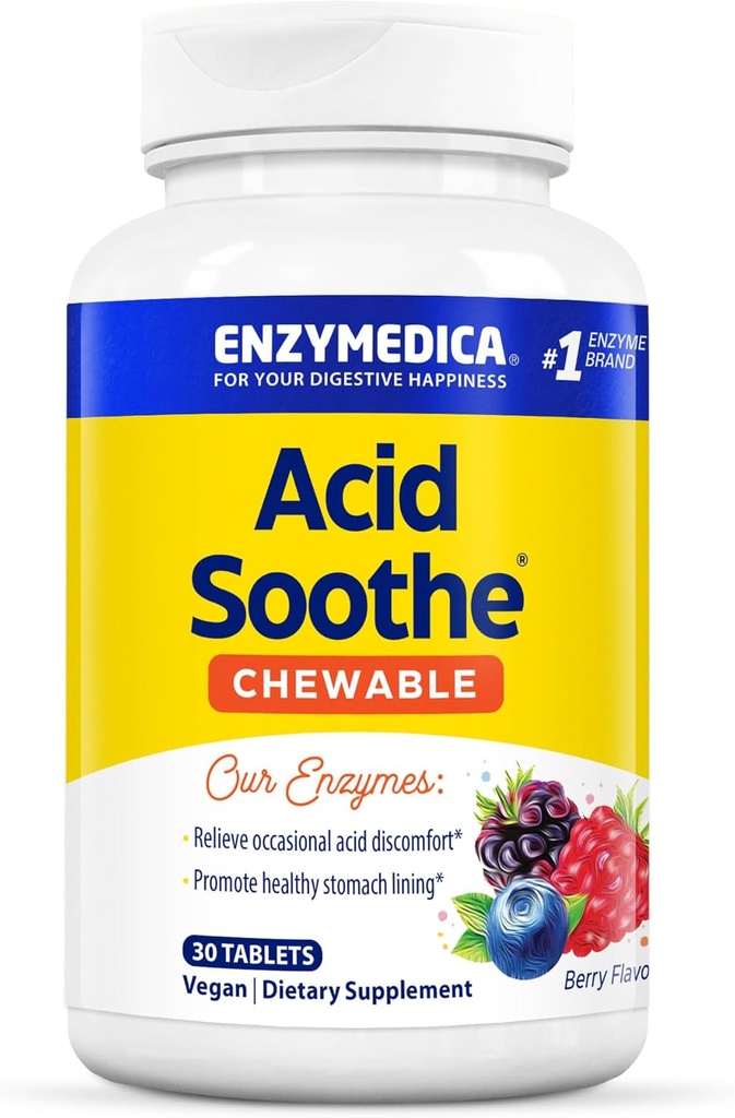 Enzymedica - Μασώμενο οξύ Soothe, Υποστηρίζει την ανακούφιση από περιστασιακά εγκαύματα + δυσπεψία, 30 καταμέτρηση