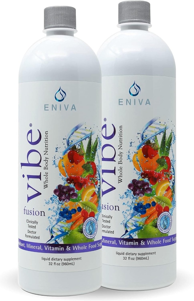 Eniva Vibe Fusion Daily Liquid Multivitamin ve Mineral Supplement Elderberry Çinko VIT C VIT D | Enerji için Beslenme | Chocolate Cherry 2 Şişe Paketi (64 oz)