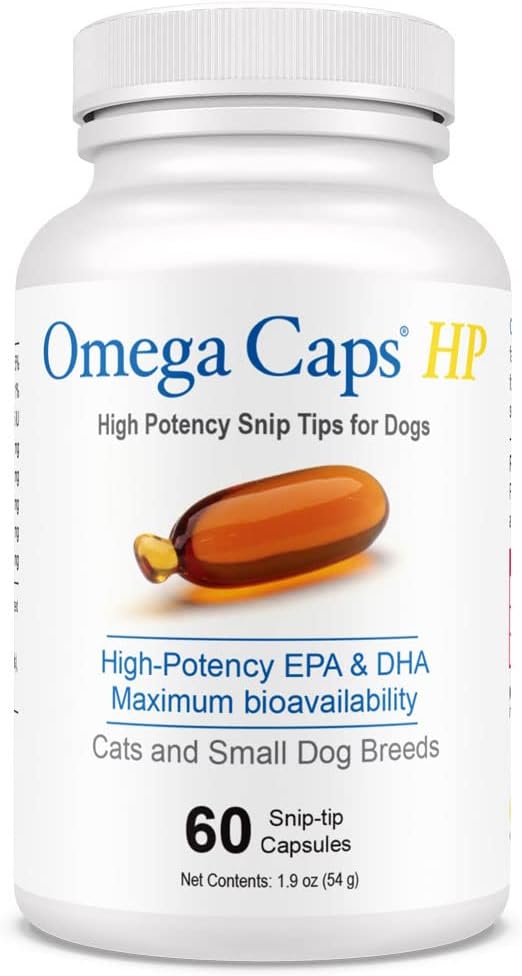 Omega Caps HP Kediler ve Küçük Köpekler Yüksek Potency EPA ve DHA En Biyoavaklı Balık Petrol Tamam Vet Formula 60 Capsules Ortak ve Kalp Sağlığı 60 Capsules
