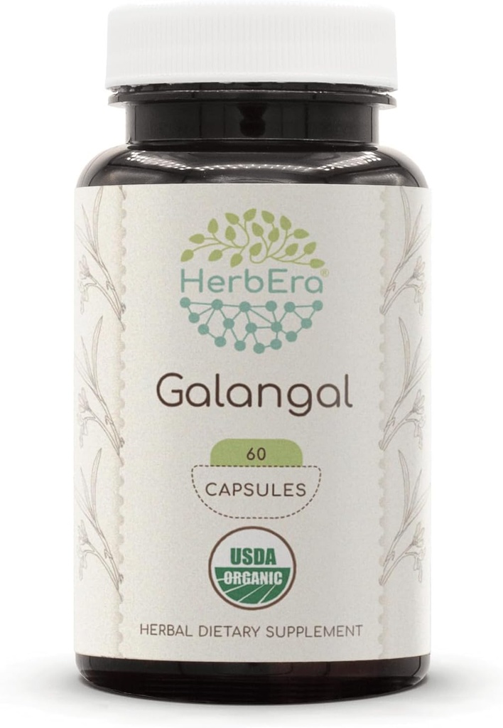 HerbEra Galangal USDA Organik 60 Capsules | Natural Herbal Supplement | Sertifikalı Organik Vejetaryen Capsules ve Organik Galangal (Alpinia Galangal) kuru Kök (60 Capsules)