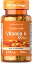 Puritan's Pride Premium Vitamin K 10006, Bone, Joint, Blood Clotting Health Support, 100 Day Supply, 100 Tablet