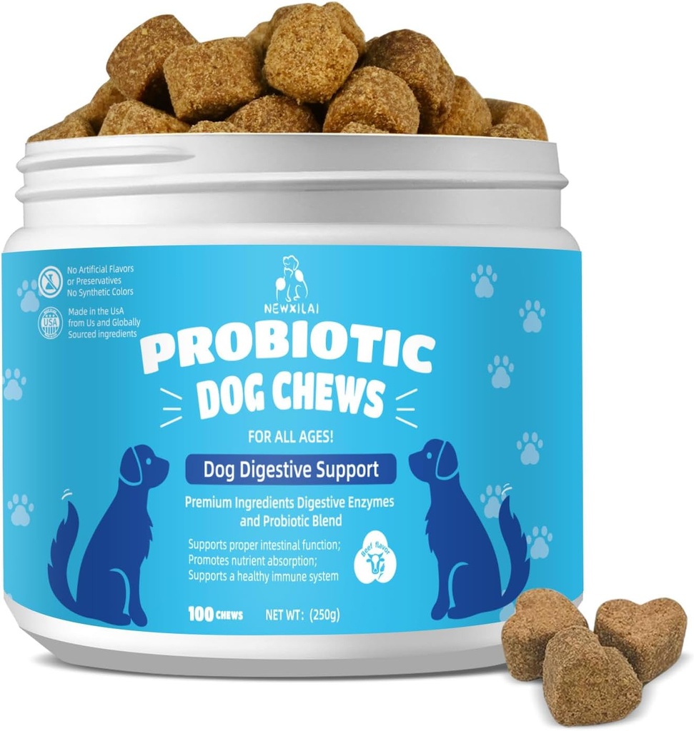Köpekler için Doğal Probiyotik Digestive Supplement - Probiyotik Chewable with Prebiyotiks and Enzymes Supports Gut Health, Diarrhea & Digestion, improve Immune System Alerji Itch Skin