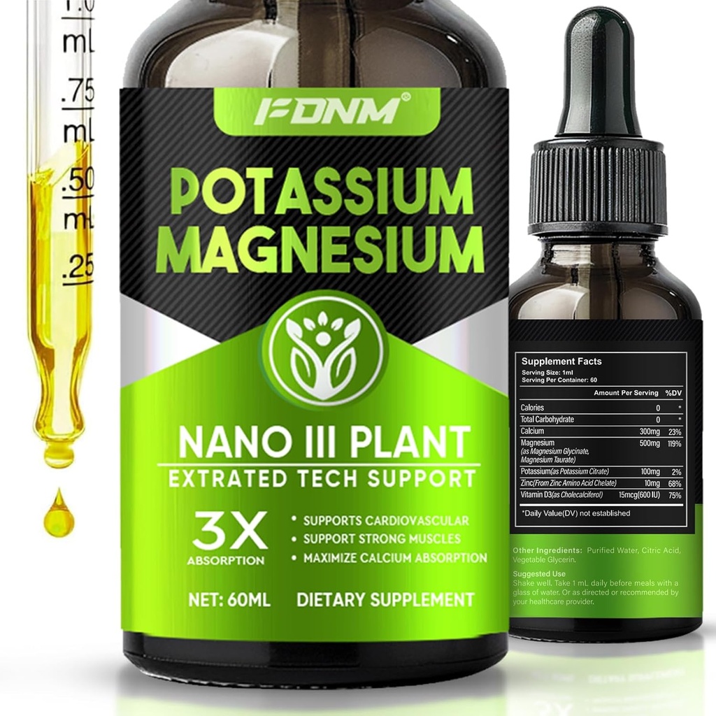 Potasyum Magnezyum Drops - 500 mg P Properties Supplement, High-Abhidrasyon Supplement for Leg Cramps, Bone & Immune Support withdis, Vitamin D3 & çinko