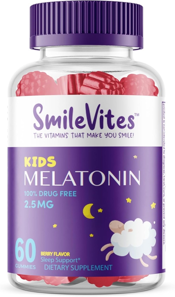 Çocuk Melatonin Gummies 2.5 mg |% 100 Drug-Free Sleep Aid | Non-Habit Form | Supports Restful Sleep & Regular Sleep Cycle | Natural Materials | Berry Flavor | 60 Count