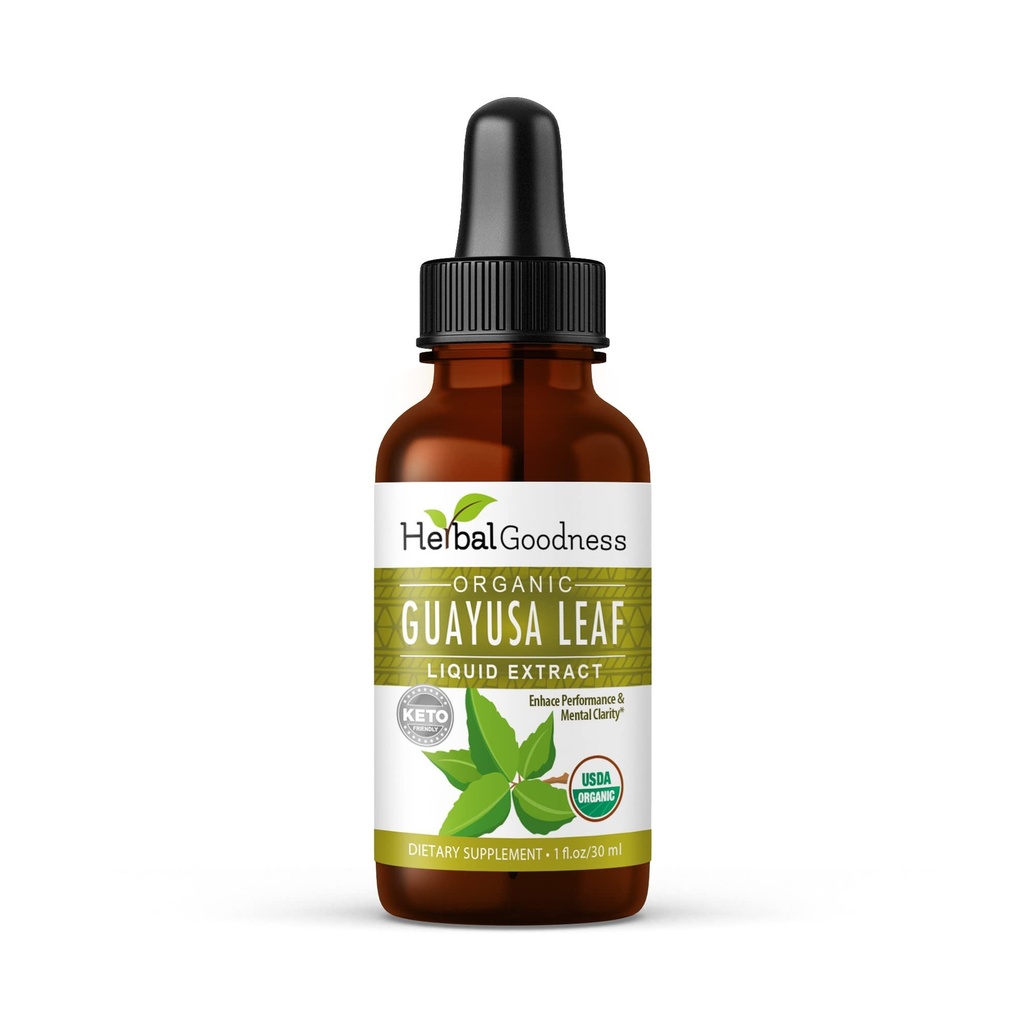 Guayusa Leaf Extract Brain Focus - Φυσικό συμπλήρωμα ενέργειας ποτών καφεΐνης, Εναλλακτική καφέ, ανακούφιση στρες - Βιολογικό μπουκάλι Kosher 1oz - βοτανική καλοσύνη