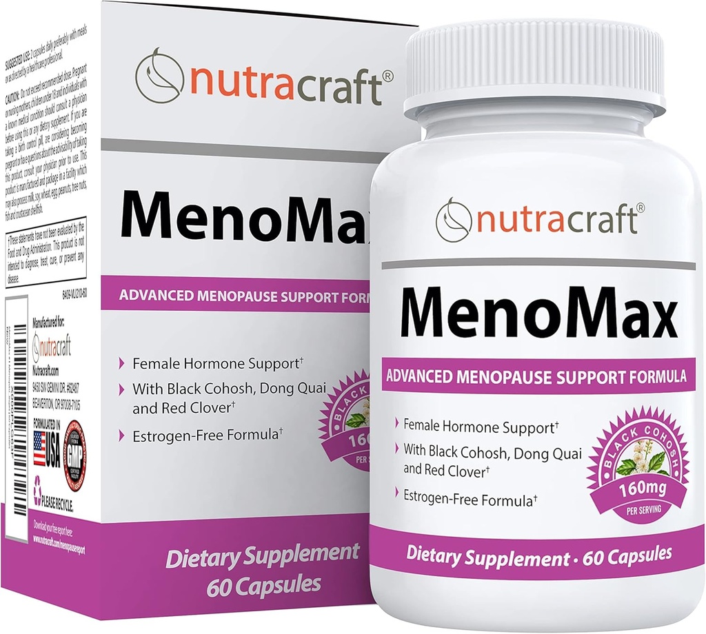 MenoMax #1 Menopause Relief Supplement | Black Cohosh, Dong Quai, Vitex Agnus, Red Clover, Sage, Soy ve Wild Yam | Hot Flashes için Doğal Destek, Gece Terleri, Kuruness ve Mood Swings | 60 Capsules