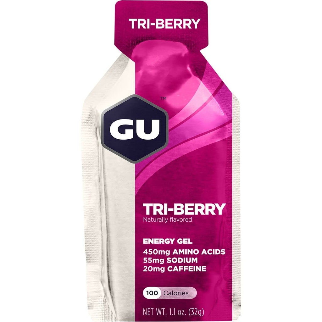 GU Energy Original Sports Beslenme Gel 8-Count Vanilla Bean ve 8-Count Tri-Berry Sche ile Amino asitler ve Electrolytes