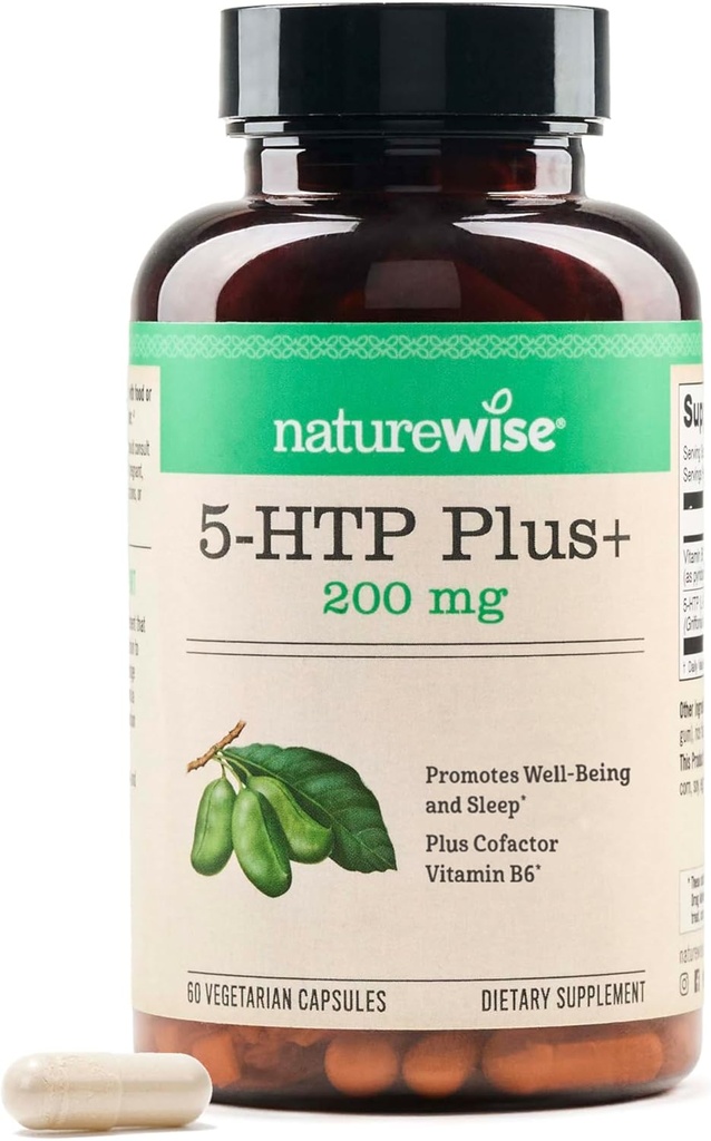 The NatureWise 5-HTP 200 mg Supplement from Griffonia Tohums with Copha B6 - Mood Support and Natural Sleep Aid for Yetişkinler - Gecikmiş-Release, Vegan - 60 Kont[2-Month Supply]