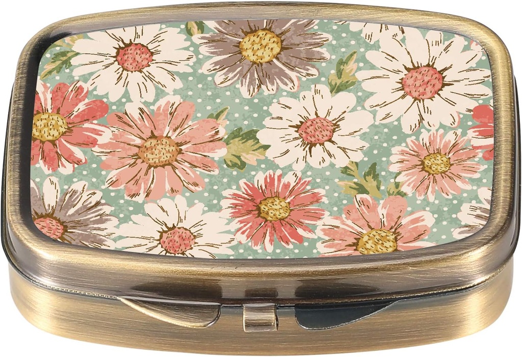 Dynippy Pill Case Pill Box with Mirror Retro Pocket 2 Karşılaştırmalı Tıp Davası Pill Organizer for Pocket Purse and Travel (A-Retro Flower)