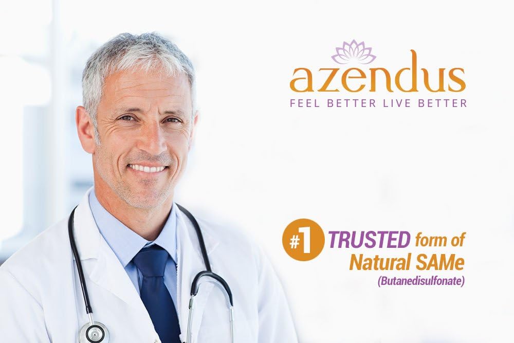 Azendus Natural SAM-e for Liver Health 60 Count, 200 mg, 1 Önerilen Form, Pure, Natural, Stable, Farm Grade, Fast Abxia