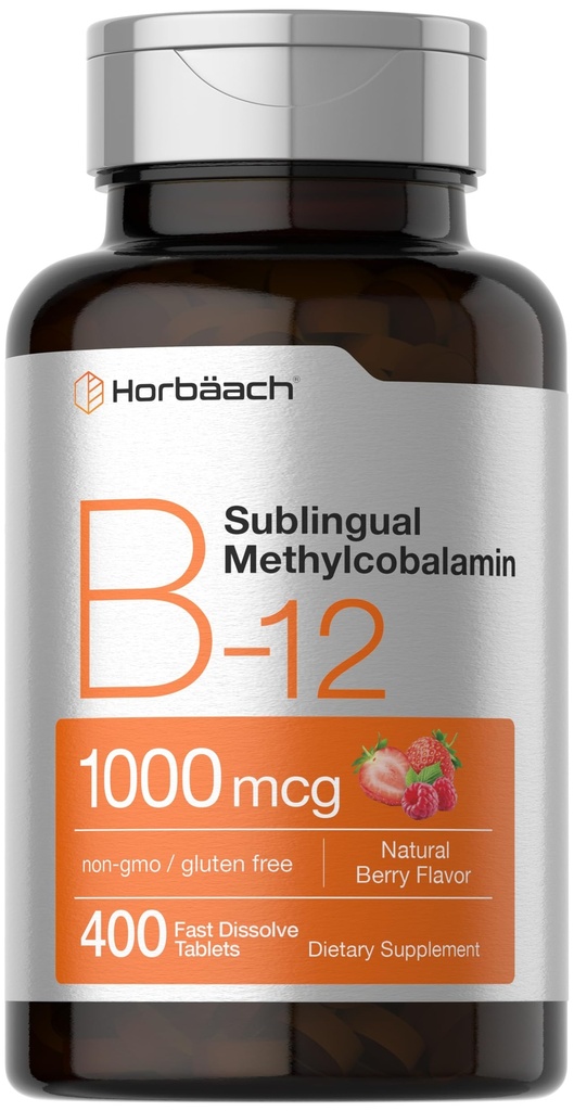Horbaach Vitamin B12 1000 mcg Sublingual | 400 Hızlı Dissolve Tabletler | Kadınlar ve Erkekler için Metrik Tamam | Vegan, Non-GMO ve Gluten Ücretsiz