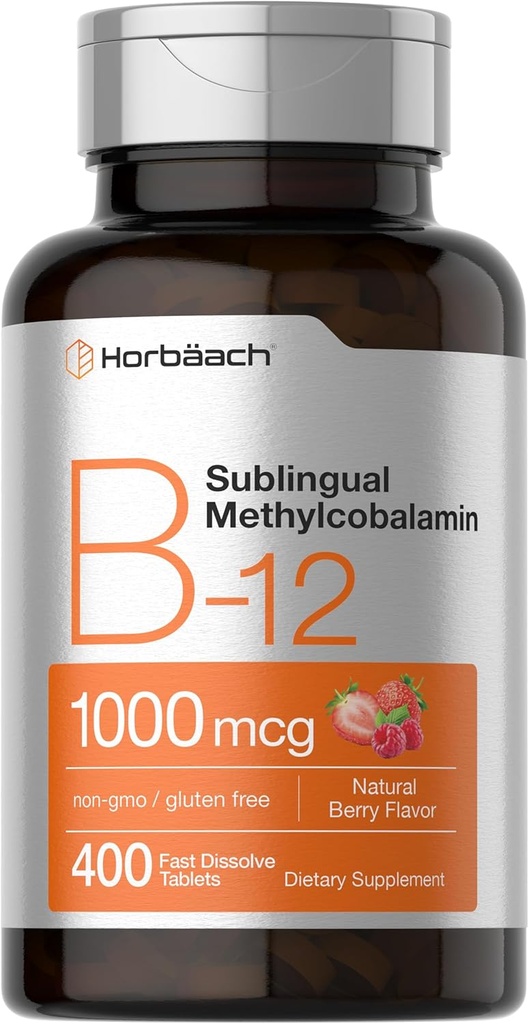 Horbaach Vitamin B12 1000 mcg Sublingual | 400 Hızlı Dissolve Tabletler | Kadınlar ve Erkekler için Metrik Tamam | Vegan, Non-GMO ve Gluten Ücretsiz