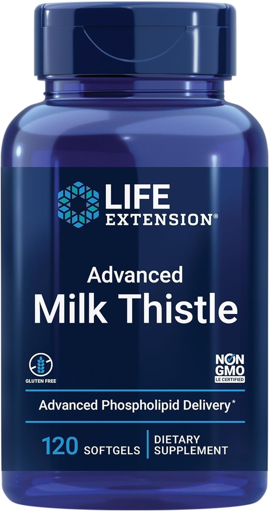 Life Extension Advanced Milk Thistle, Liver Health Supplement, Liver Detox, Cell Division, silymarin, silybin, bio available, Gluten Free, Non-GMO, 120 softgels