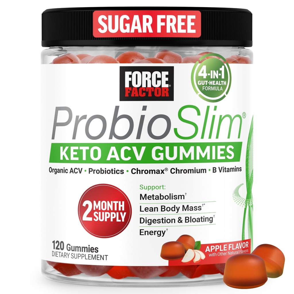 Kuvvet Faktörü ProbioSlim Keto ACV Gummies, Organik Apple Cider Vinegar Gummies with Lactopolee Probiyotiks & Prebiyotiks to Support Digestion, Metabolism, & Immune Health, 1 Net Carb, Apple Flavor, 120ct