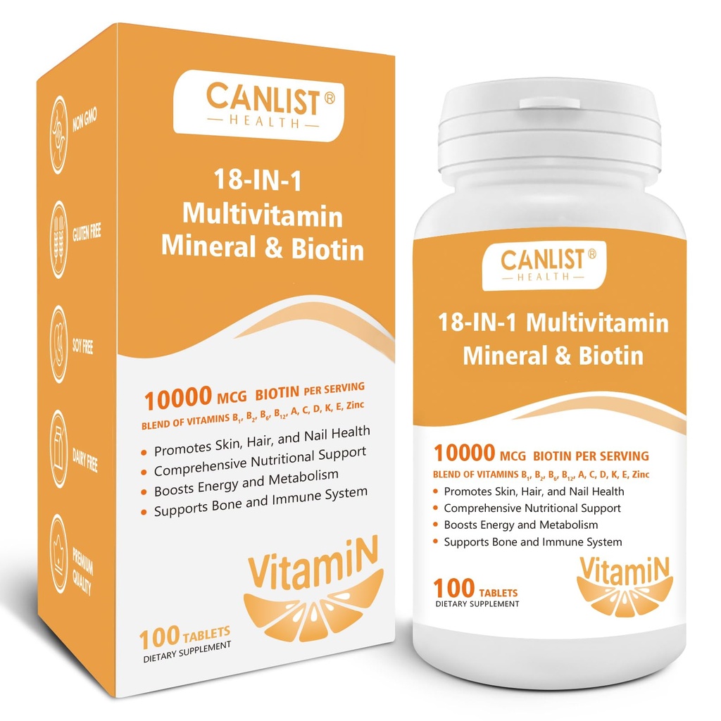 Saç Skinleri ve Çiçeği Erkekler ve Kadınlar için Multi-Vitamin, 1000006 Biotin & Multimineral, Contains B-Vitamins, Vitamins C, E & D3, Trace Minerals, çinko, Gluten-Free, Dairy-Free, Soy-Free, 100 Tablet