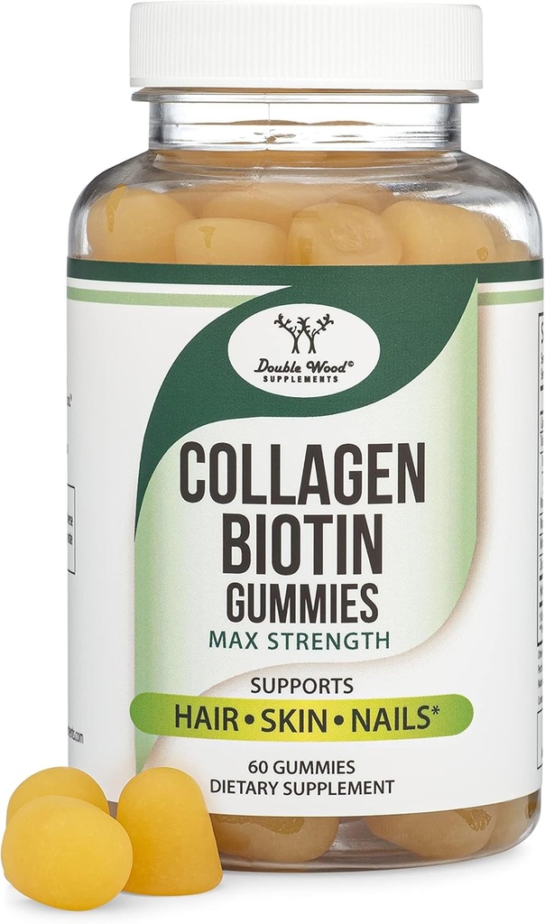 Kadınlar için Collagen Gummies Aging (Max Strength - Biotin, C vitamini, çinko ve A Vitamin E (Kadınlar ve Erkekler için uzun ömür) 60 Saç, Skin ve Nails Vitaminleri (Non-GMO) Çift Wood