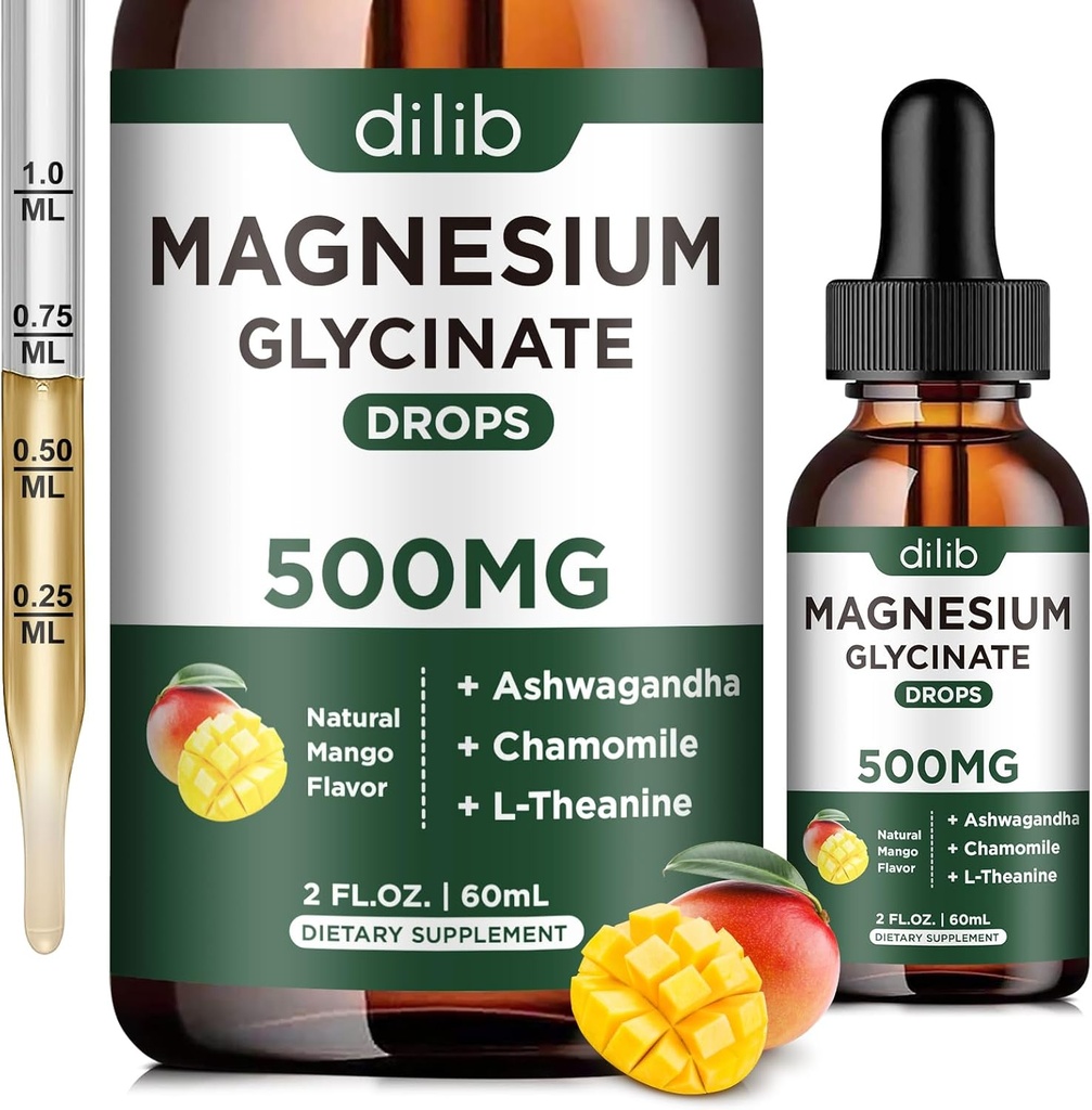 Magnezyum Glycinate Supplement, Magnezyum Glycinate 500 mg Ashwagandha, L - Theanine, Chamomile -Depre Stres Yardımı, Bone, Muscle, Mood Vegan Natural Mango Flavor