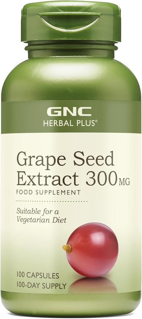 GNC Herbal Plus Grape Tohumlama 300 mg Supplement, Vegetarian, 100 Hizmet