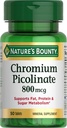 Nature's Bounty Chromium Picolinate, Supports Fat, protein & Sugar Metabolism, Mineral Supplement, 800 mcg, 50 Tablets