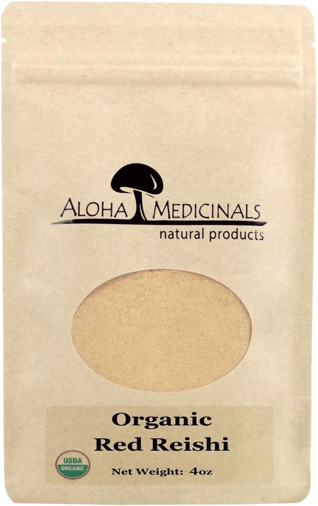 Aloha Φαρμακευτικά Red Reishi, Βιολογικά Μανιτάρια συμπλήρωμα, Υποστηρίζει την Ανοσολογική Υγεία, τσάντα των 4 oz σκόνη
