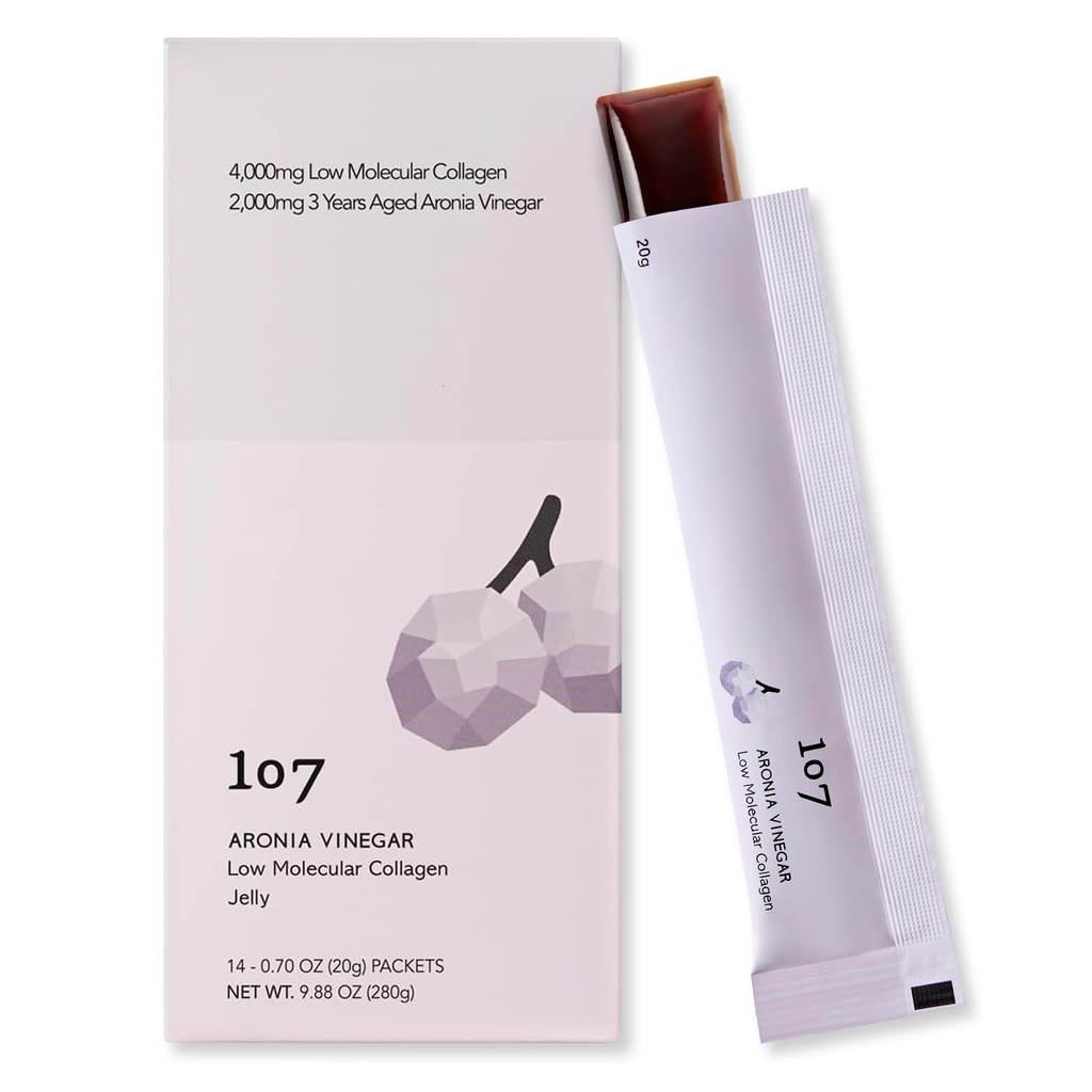 107 ARONIA Vinegar Low Molecular Collagen Jelly Stick, Contains Vitamin, Collagen, Hyaluronic Acid, Elastin, Probiyotikler, Kore Beauty Collagen, Supports İç Beauty, 20g x 14 Pouches