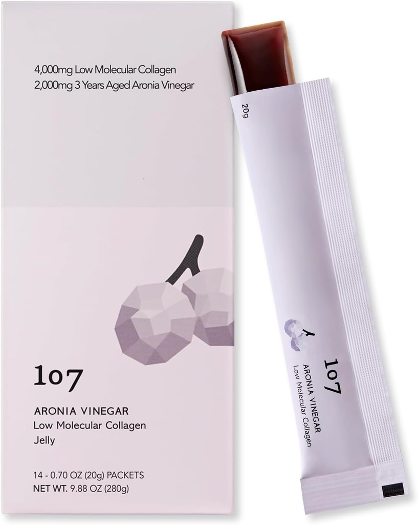 107 ARONIA Vinegar Low Molecular Collagen Jelly Stick, Contains Vitamin, Collagen, Hyaluronic Acid, Elastin, Probiyotikler, Kore Beauty Collagen, Supports İç Beauty, 20g x 14 Pouches