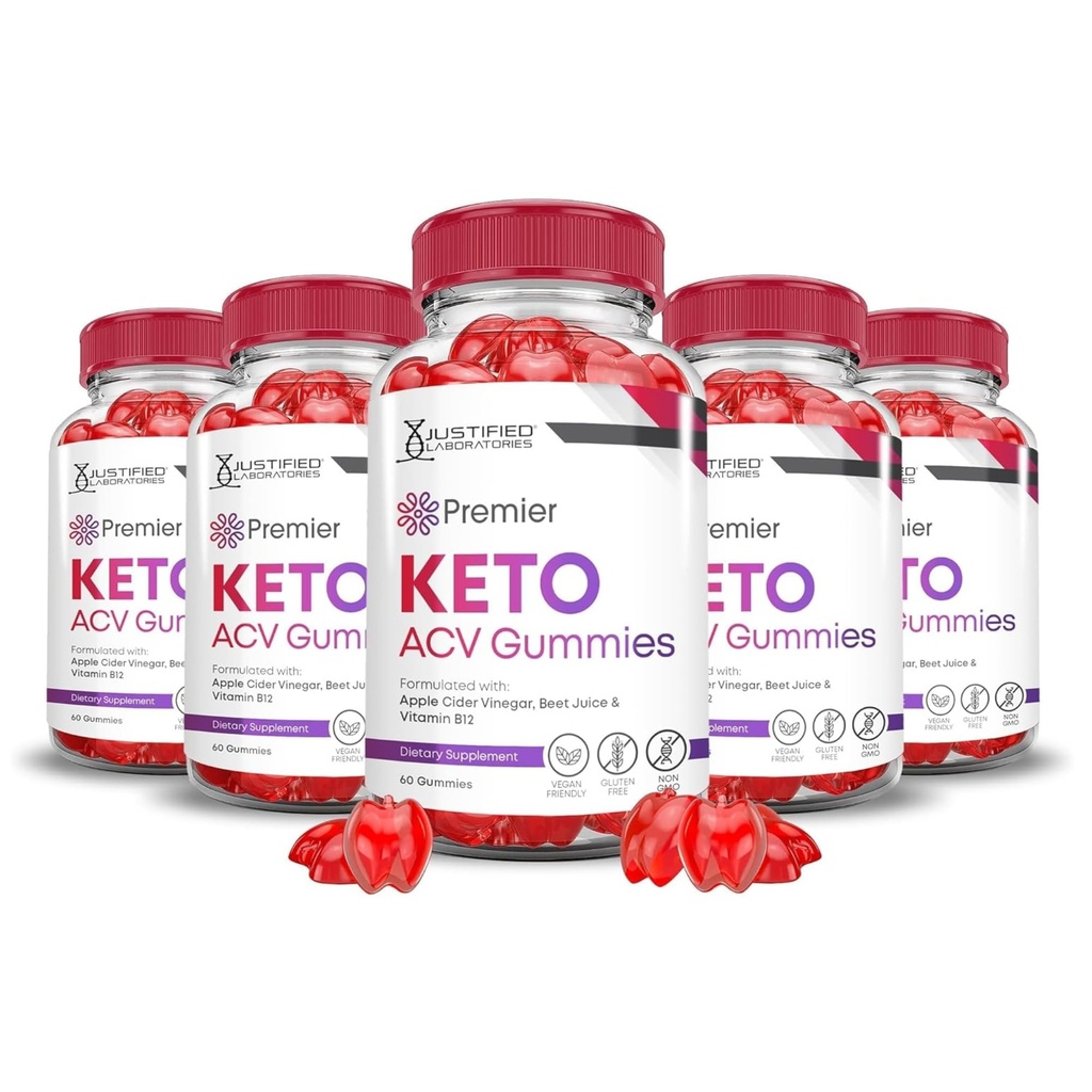 Justified Laboratories (5 Pack Premier Keto ACV Gummies Premier Keto Gummies Advanced 1000MG Apple Cider Vinegar Formulad with Pomegranate Beet Juice B12 Vegan Non GMO 300 Gummys