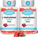 2 Pack L-Methylfolate 15mg & Methylfolate B12 Gummies, Brain Health için Folate Supplement, Mood & Immunity, DNA Synthesis & Repair, Sugar Free, Vegan, Cranberry Flavor, 120 Count