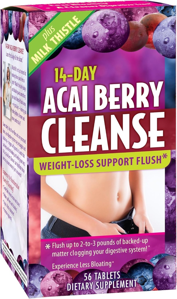 Uygulamalı Beslenme 14-Day Acai Berry Cleanse - 56 Tablet - Kilo-Loss Support Flush + Milk Thistle - 28 Hizmet